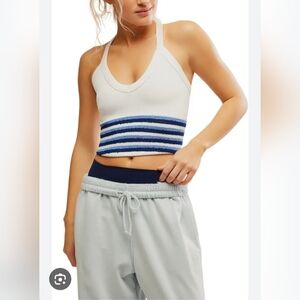 FP Movement by Free People White and Blue Striped Bra